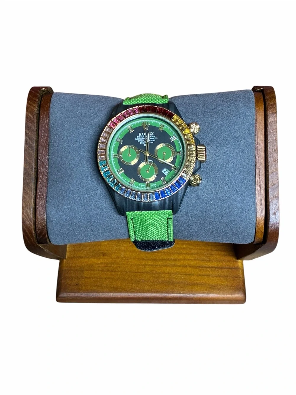 Men’s watch 40MM Oyster Perpetual Multi-Color Stone with Green Velcro Band
